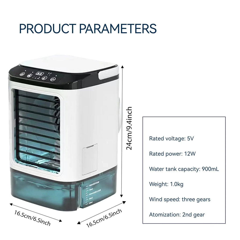 Portable Mini Air Cooler – 3 Speed USB Air Conditioner with 900ML Water Tank