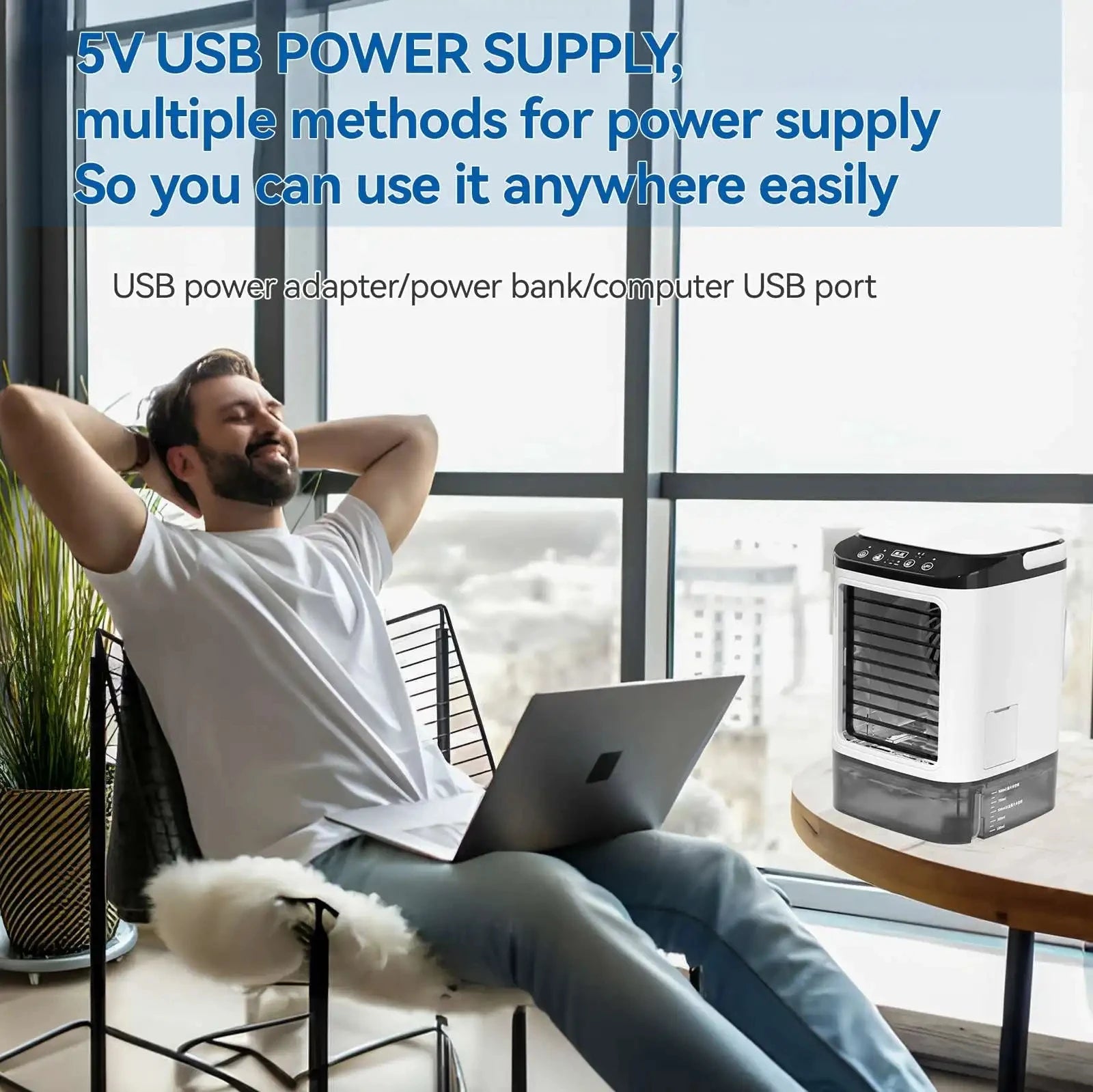Portable Mini Air Cooler – 3 Speed USB Air Conditioner with 900ML Water Tank